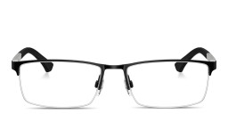 Shop Emporio Armani Modern Half-Rim Rectangle Eyeglasses in Matte Black online.