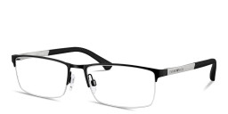 Shop Emporio Armani Modern Half-Rim Rectangle Eyeglasses in Matte Black online.