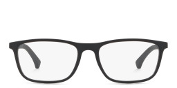 Shop Emporio Armani Rectangle Eyeglasses in Rubber Black online.