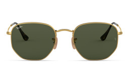 Shop Ray-Ban Hexagonal Flat Lenses Sunglasses in Gold/G 15 Green online.