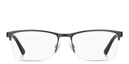 Shop Tommy Hilfiger Wide Half-Rim Rectangle Eyeglasses in Black online.