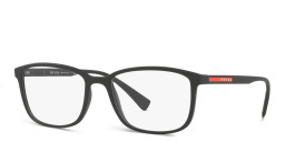 Prada Linea Rossa Wide Rectangle Eyeglasses in Rubber Black – Product Photo 2