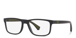 Shop Emporio Armani Wide Rectangle Eyeglasses in Matte Black online.