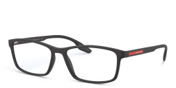Shop Prada Linea Rossa Rectangle Eyeglasses in Matte Black online.
