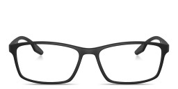Shop Prada Linea Rossa Logo Signature Rectangle Eyeglasses in Matte Black online.