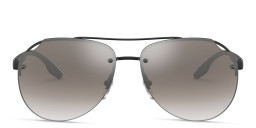 Shop Prada Linea Rossa Rimless Aviator Sunglasses in Matte Black online.
