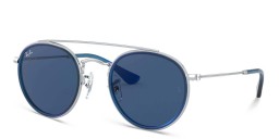 Shop Ray-Ban Junior Kids Round Sunglasses in Blue On Silver online.