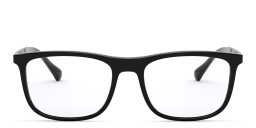 Shop Emporio Armani Wide Rectangle Eyeglasses in Shiny Black online.