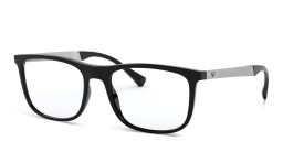 Shop Emporio Armani Wide Rectangle Eyeglasses in Shiny Black online.