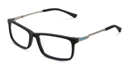 EYE'M Wide Rectangle Eyeglasses in Black & Silver – Product Photo 3