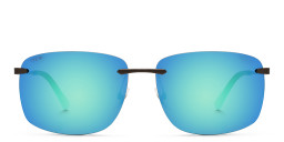 Shop EYE'M Rimless Rectangle Sunglasses in Black online.