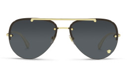 Shop VERSACE Medusa Half-Rim Pilot Sunglasses in Gold online.