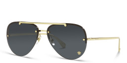 Shop VERSACE Medusa Half-Rim Pilot Sunglasses in Gold online.