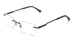 EYE'M Rimless Wide Rectangle Eyeglasses in Gunmetal – Product Photo 3