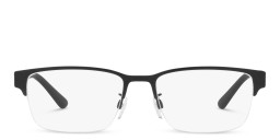 Shop Emporio Armani Half-Rim Wide Rectangle Eyeglasses in Matte Black online.