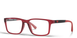 Shop Emporio Armani Rectangle Eyeglasses in Red online.