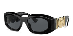 Shop VERSACE Maxi Medusa Biggie Irregular Sunglasses in Black online.