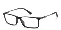 Shop Polaroid Logo Rectangle Eyeglasses in Black online.