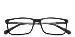 Shop Polaroid Logo Rectangle Eyeglasses in Black online.