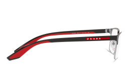 Shop Prada Linea Rossa Wide Rectangle Eyeglasses in Black & Silver online.