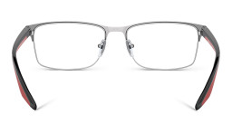 Shop Prada Linea Rossa Wide Rectangle Eyeglasses in Black & Silver online.