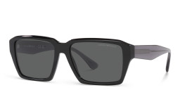 Shop Emporio Armani Rectangle Sunglasses in Shiny Black online.