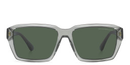 Shop Emporio Armani Rectangle Sunglasses in Shiny Transparent Green online.