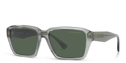 Shop Emporio Armani Rectangle Sunglasses in Shiny Transparent Green online.