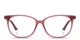 Shop Polaroid Logo Lettering Wide Rectangle Eyeglasses in Transparent Violet online.