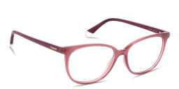 Shop Polaroid Logo Lettering Wide Rectangle Eyeglasses in Transparent Violet online.