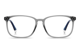 Shop Polaroid Logo Lettering Wide Rectangle Eyeglasses in Transparent Grey online.