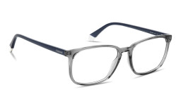 Shop Polaroid Logo Lettering Wide Rectangle Eyeglasses in Transparent Grey online.