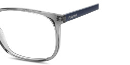 Shop Polaroid Logo Lettering Wide Rectangle Eyeglasses in Transparent Grey online.