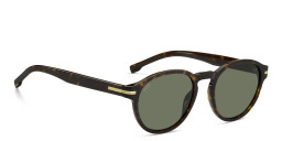 Shop Hugo Boss Round Sunglasses in Havana online.