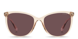 Shop Polaroid Logo Lettering Cat-Eye Sunglasses in Transparent Nude online.