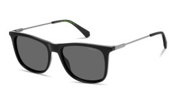 Shop Polaroid Engraved Logo Rectangle Sunglasses in Black online.