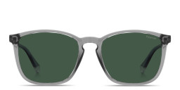 Shop Polaroid Stamped Logo Square Sunglasses in Transparent Grey online.