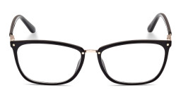 Shop Guess Engraved Logo Rectangle Eyeglasses in Black online.