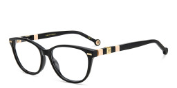 Shop Carolina Herrera Wide Round Eyeglasses in Black online.