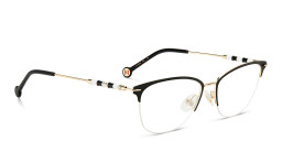 Shop Carolina Herrera Half-Rim Round Eyeglasses in Gold online.