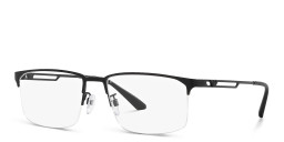 Shop Emporio Armani Wide Half-Rim Pillow Eyeglasses in Matte Black online.