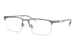 Shop Emporio Armani Wide Half-Rim Pillow Eyeglasses in Matte Gunmetal online.