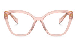 Shop PRADA Logo Cat-Eye Eyeglasses in Transparent Peach online.