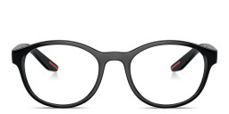 Shop Prada Linea Rossa Logo Signature Panthos Eyeglasses in Shiny Black online.