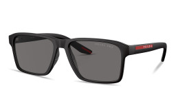 Shop Prada Linea Rossa Logo Signature Rectangle Sunglasses in Black online.