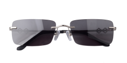 Shop Karen Wazen Layla Rimless Rectangle Sunglasses in Silver online.