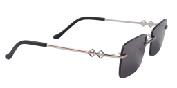 Shop Karen Wazen Layla Rimless Rectangle Sunglasses in Silver online.