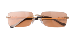 Shop Karen Wazen Layla Rimless Rectangle Sunglasses in Gold online.