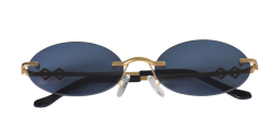 Karen Wazen Vicky Rimless Oval Sunglasses in Gold/Blue – Product Photo 1