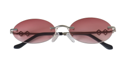 Karen Wazen Vicky Rimless Oval Sunglasses in Silver/Pink – Product Photo 3